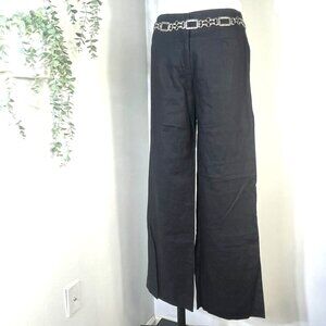 NEW Claude Brown Black Linen Mid Rise Wide Leg Trouser Pants Small